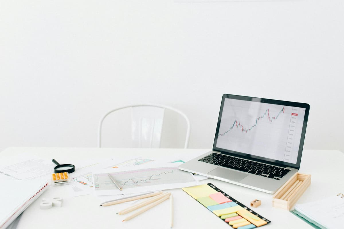 Financial planning workspace with charts